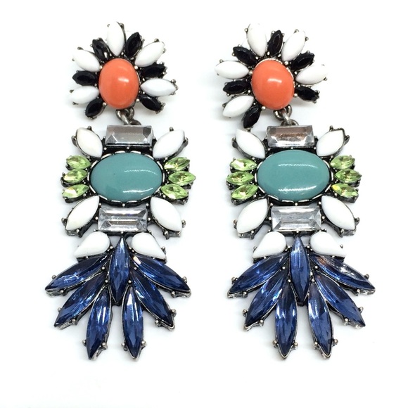3/$30 COLORFUL STATEMENT RHINESTONE EARRINGS MULTICOLOR CLUSTER LONG PARTY - Picture 7 of 12